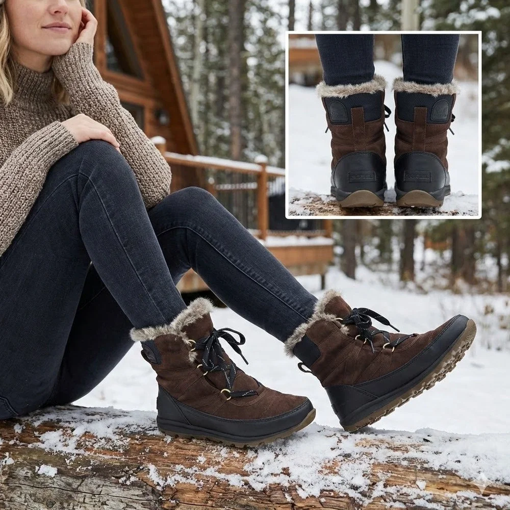 Sorel Whitney Short Lace Boots Womens 6 Waterproof Winter Snow Brown LL5337 Warm